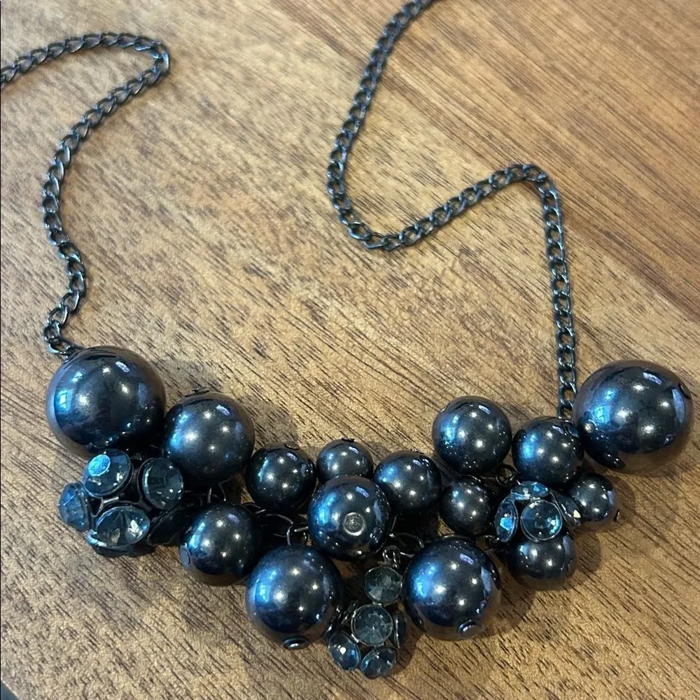 Necklace Black Chrome Balls of Various Size Bold Beaded Statement 36” Unique Fun